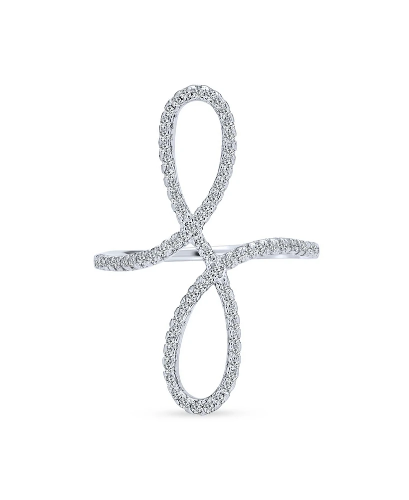 Bling Jewelry Simple Romantic Large Pave Cubic Zirconia Elegant Full Finger Armor Cz Statement Swirl Infinity Ring For Women Teen.925 Sterling Silver