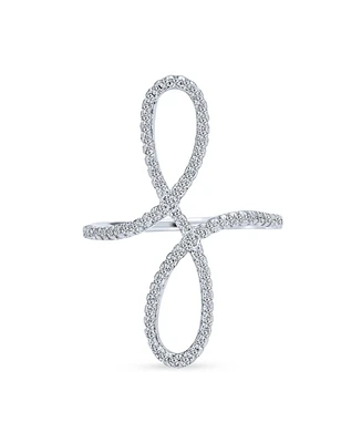 Simple Romantic Large Pave Cubic Zirconia Elegant Full Finger Armor Cz Statement Swirl Infinity Ring For Women Teen.925 Sterling Silver