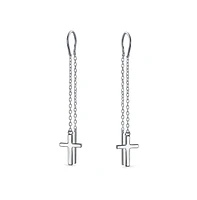 Bling Jewelry Minimalist Light Weight Linear Long Religious Chain Dangle Spiritual Religious Cross Threader Earrings Sterling Silver Stabilizing U Wir