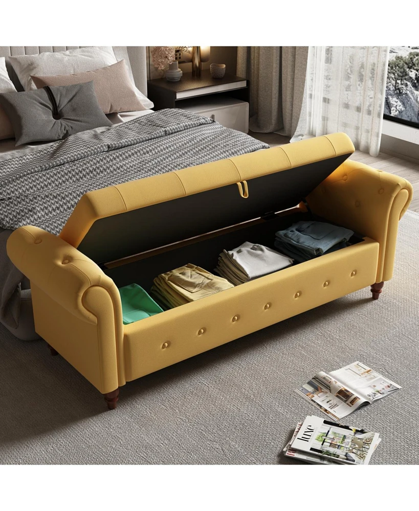 63" Bed Bench Yellow Fabric