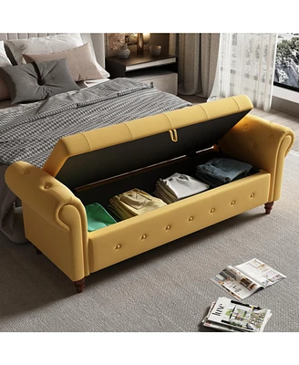 63" Bed Bench Yellow Fabric