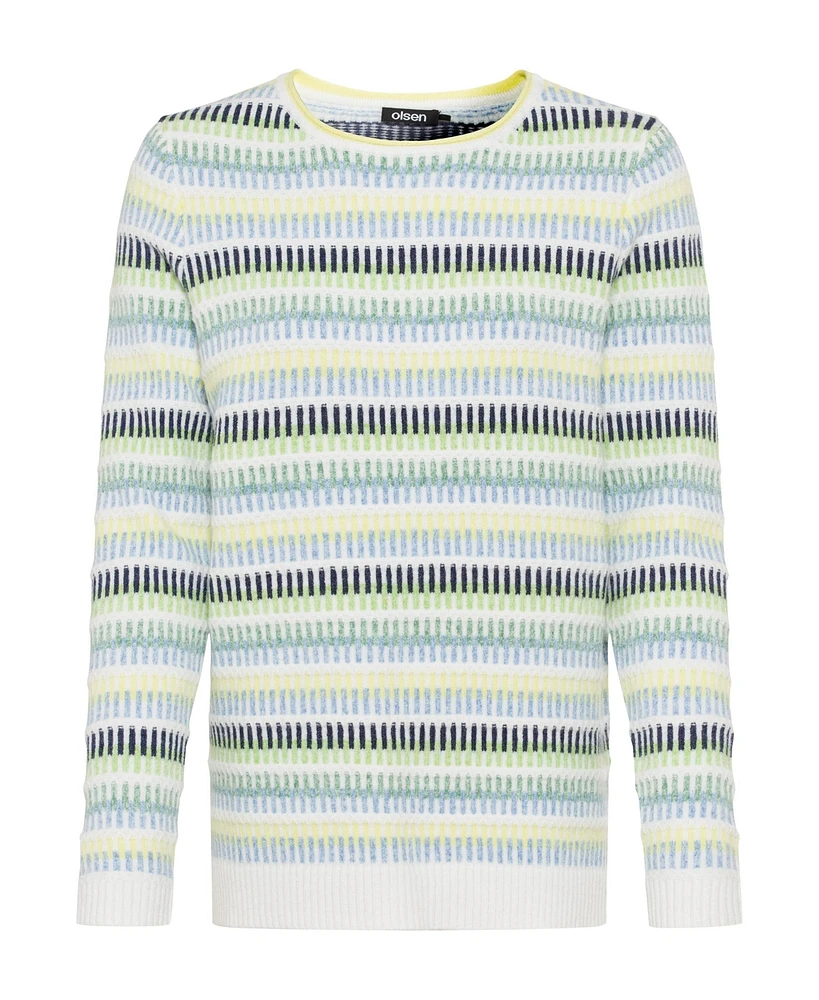 Olsen Women's Long Sleeve Pattern Stripe Pullover