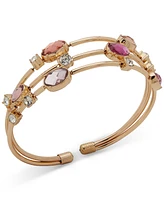 Anne Klein Gold-Tone Crystal & Stone Triple-Row Bangle Bracelet