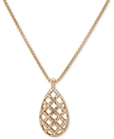 Anne Klein Gold-Tone Crystal Mesh Teardrop Pendant Necklace, 18" + 3" extender