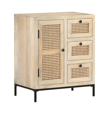 Sideboard 23.6"x13.8"x27.6" Solid Mango Wood and Natural Cane