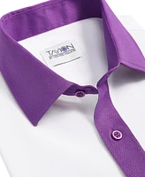 Tayion Collection Men's Slim-Fit Purple Trim Solid Dress Shirt