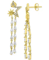 Cubic Zirconia Star Dangle Drop Earrings in 14k Gold-Plated Sterling Silver