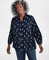 Style & Co Plus Ikat Icon Tiered Long-Sleeve Shirt, Created for Macy's