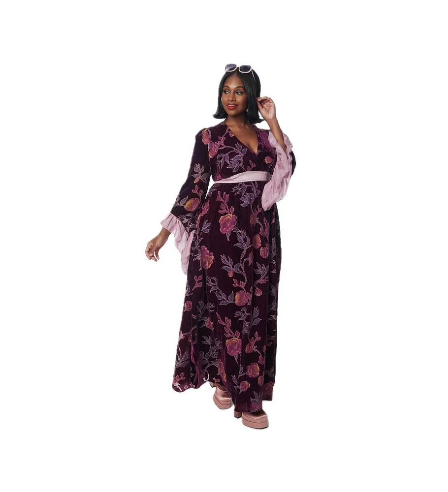 Unique Vintage Plus Long Sleeve Empire Waist Maxi Dress