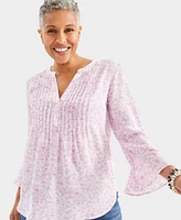 Style & Co Women's Printed Pintuck Ruffle-Sleeve Top, Created for Macy's