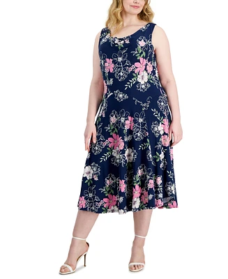 Robbie Bee Plus Size Floral-Print Cowl-Neck Dress