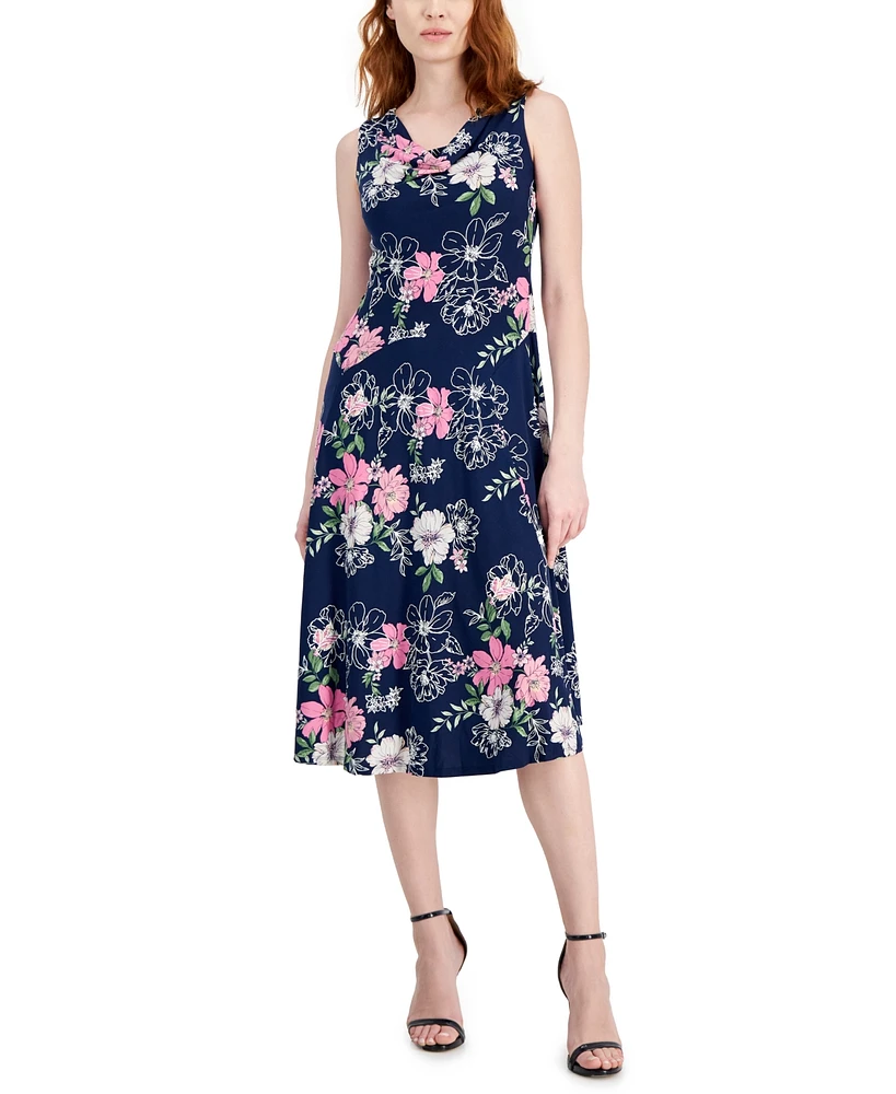 Robbie Bee Petite Floral-Print A-Line Midi Dress