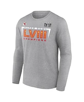 Men's Fanatics Heather Charcoal Kansas City Chiefs Super Bowl Lviii Champions Counting Points Score Long Sleeve T-shirt