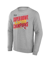 Men's Fanatics Heather Gray Kansas City Chiefs Super Bowl Lviii Champions Iconic Victory Crewneck Pullover