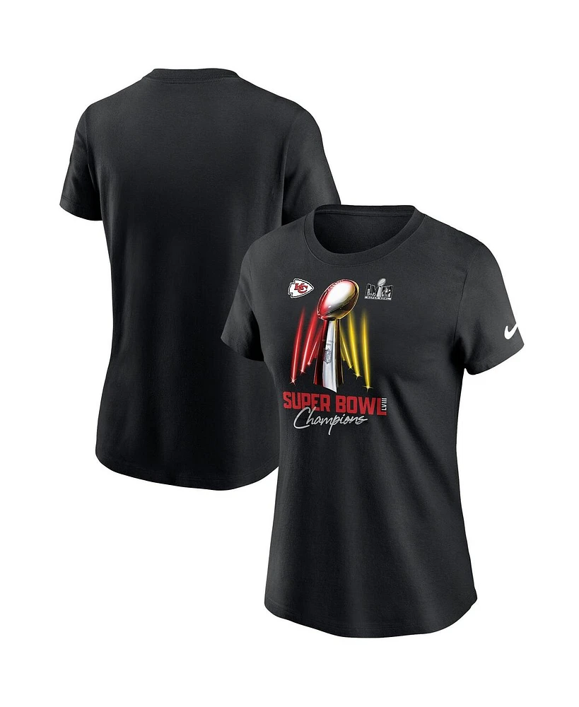 Women's Nike Black Kansas City Chiefs Super Bowl Lviii Champions Lombardi Trophy T-shirt