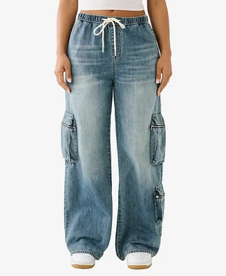 True Religion Women's Jessie Super Baggy Big T Cargo Jeans