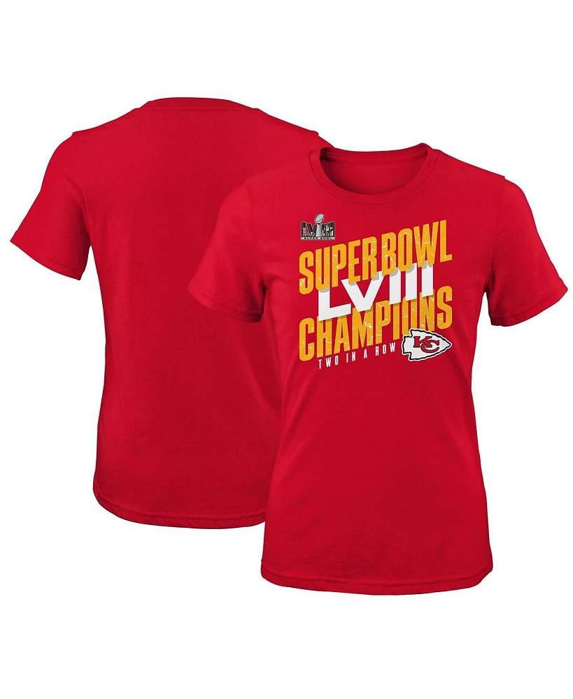 Big Girls Red Kansas City Chiefs Super Bowl Lviii Champions Iconic Victory T-shirt