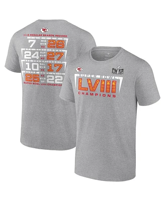 Men's Fanatics Heather Gray Kansas City Chiefs Super Bowl Lviii Champions Counting Point Score Big and Tall T-shirt