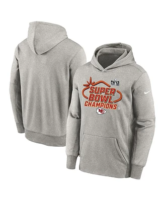 Big Boys Nike Gray Kansas City Chiefs Super Bowl Lviii Champions Locker Room Trophy Collection Pullover Hoodie