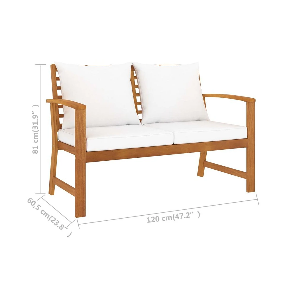 Patio Bench 47.2" with Cream Cushion Solid Acacia Wood