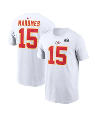 Men's Nike Patrick Mahomes White Kansas City Chiefs Super Bowl Lviii Patch Player Name and Number T-shirt