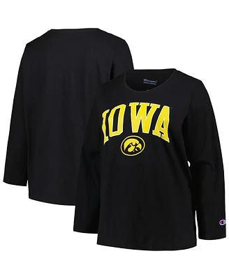 Women's Profile Black Iowa Hawkeyes Plus Arch Over Logo Scoop Neck Long Sleeve T-shirt