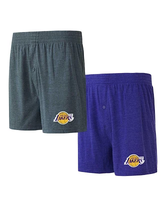 Men's Concepts Sport Purple, Charcoal Los Angeles Lakers Two-Pack Jersey-Knit Boxer Set