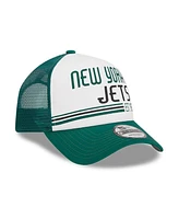 Men's New Era White, Green New York Jets Stacked A-Frame Trucker 9FORTY Adjustable Hat