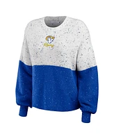 Women's Wear by Erin Andrews White, Royal Los Angeles Rams Lighweight Modest Crop Color-Block Pullover Sweater