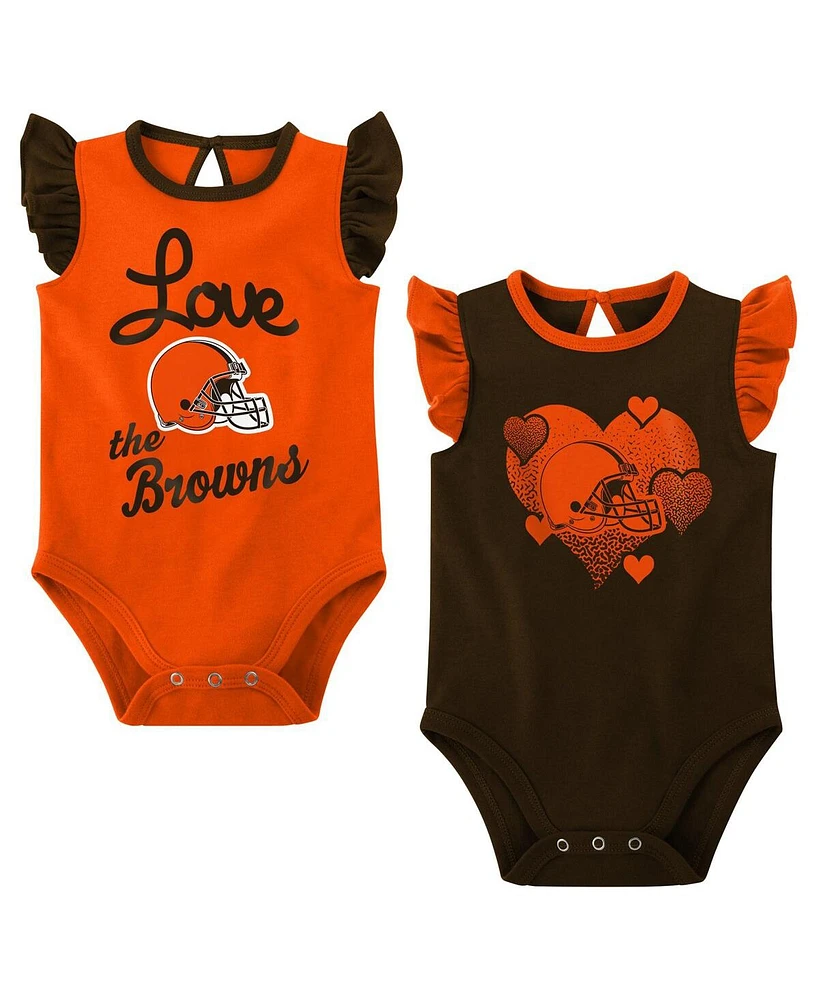 Baby Girls Brown, Orange Cleveland Browns Spread the Love 2-Pack Bodysuit Set