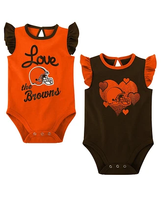 Baby Girls Brown, Orange Cleveland Browns Spread the Love 2-Pack Bodysuit Set