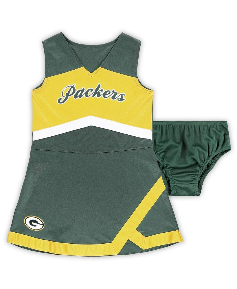 Little Girls Green Bay Packers Two-Piece Cheer Captain Jumper Dress with Bloomers Set