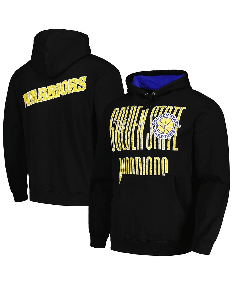 Men's Mitchell & Ness Black Distressed Golden State Warriors Hardwood Classics Og 2.0 Pullover Hoodie