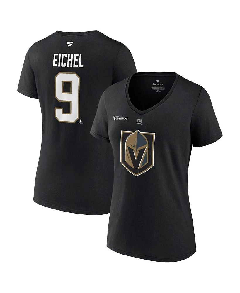 Women's Fanatics Jack Eichel Black Vegas Golden Knights 2023 Stanley Cup Champions Plus Name and Number V-Neck T-shirt