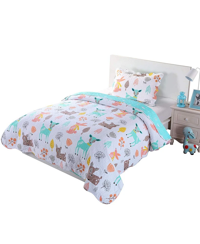 MarCielo 100% Cotton Kids Quilt Bedspread Set for Teens Girls Bedding Deer