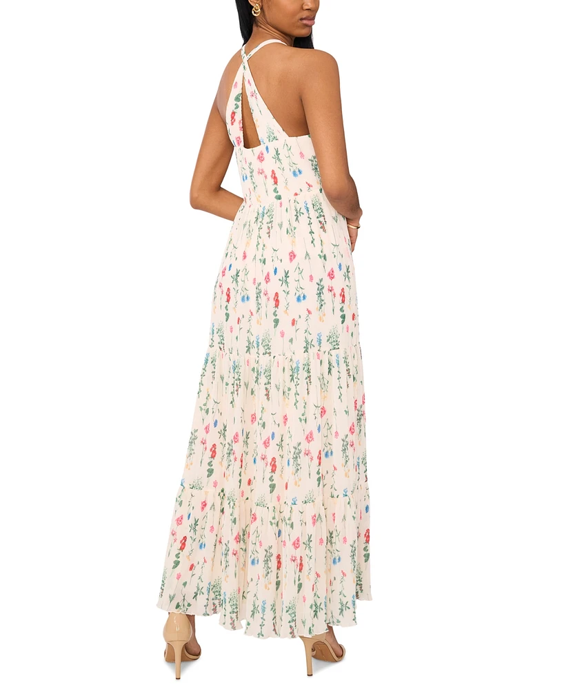 CeCe Women's Printed Plunge-Neck Maxi Dress