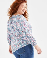 Style & Co Plus Size Printed Gathered V-Neck Top, Created for Macy's