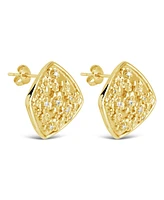 Sterling Forever Gold-Tone or Silver-Tone Cubic Zirconia Detail Flower Pendant Ophelia Studs