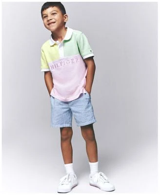 Tommy Hilfiger Boys Split Striped Polo Shirt Seersucker Stripe Pull On Shorts