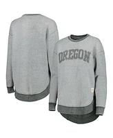 Women's Pressbox Green Distressed Oregon Ducks Ponchoville Pullover Sweatshirt