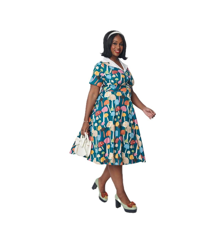 Plus Teal & Multicolor Mushroom Swing Dress