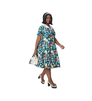 Plus Teal & Multicolor Mushroom Swing Dress