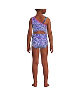 Lands' End Girls Chlorine Resistant One Shoulder Cut Out Piece Swimsuit