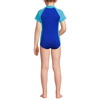 Lands' End Girls Chlorine Resistant Short Sleeve One Piece Half Zip Swimsuit