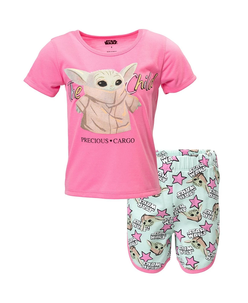 Starwars Little Girls Star Wars The Mandalorian French Terry T-Shirt and Shorts Outfit Set to