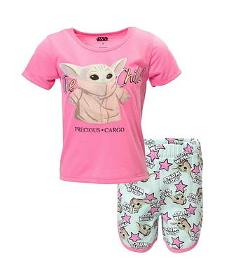 Star Wars The Mandalorian Child Girls French Terry T-Shirt and Shorts Outfit Set Toddler|Child