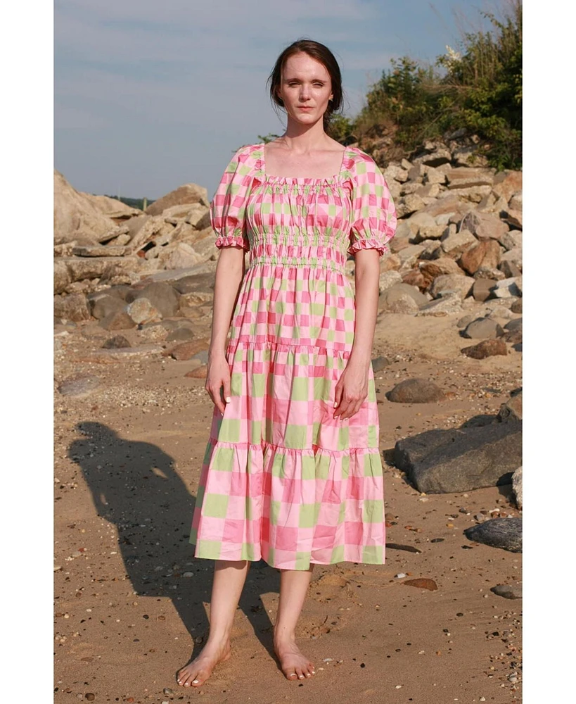 Jessie Zhao New York Watermelon Grid Midi Dress