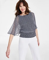 Sam & Jess Women's Round-Neck 3/4-Sleeve Smocked-Waist Blouse