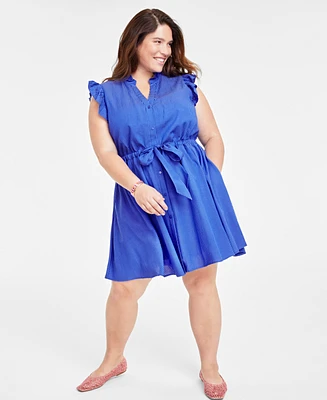 On 34th Trendy Plus Flutter-Sleeve Shirtdress, Created for Macy's