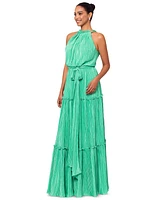 Betsy & Adam Women's Pleated Halter Gown